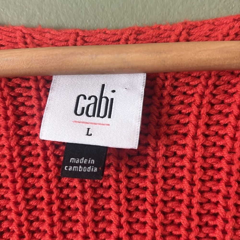 Cabi 5837 Ruby Red Pullover Short Sleeve Knit Sweater Vneck Oversized Sz L - Picture 5 of 7